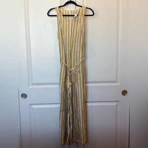 Rachel Zoe 100% Linen Yellow Striped Jumpsuit with Tie Detail Size 4